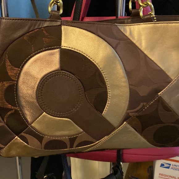 Coach Inlaid Metallic Patchwork Shoulder Bag F20013 Brown EUC main image 1